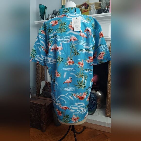 NWT SSLR Mens Hawaiian Tropical Button Down Shirt  Flamingo Palm Size L - Picture 4 of 10